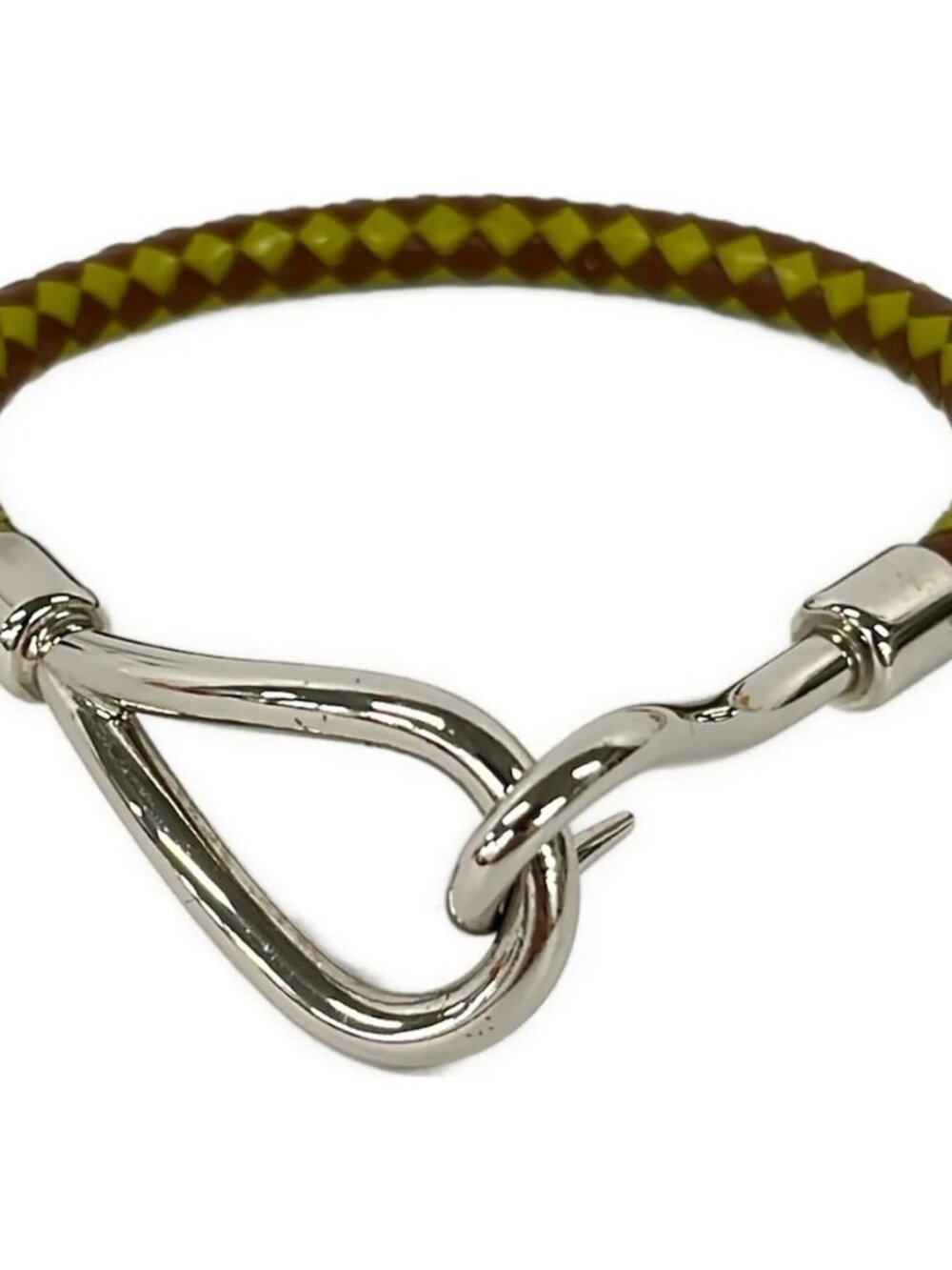 HERMES Jumbo Khaki Brown Silver Leather Hardware None Bracelet